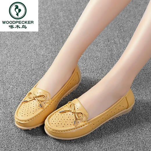 Specht Summer Flat Sohle Bohnenschuhe hohl weiche Sohle lässige Frauenschuhe atmungsaktive Mutterschuhe Krankenschwester weiße Schuhe Schwangere Frauen Single Schuhe 6629 Hollow Black 36