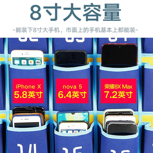 Wilkie mobile phone bag hanging bag mobile phone storage bag wall hanging set wall hanging exam storage training items bag storage classroom blue and yellow mobile phone hanging bag-36 grids