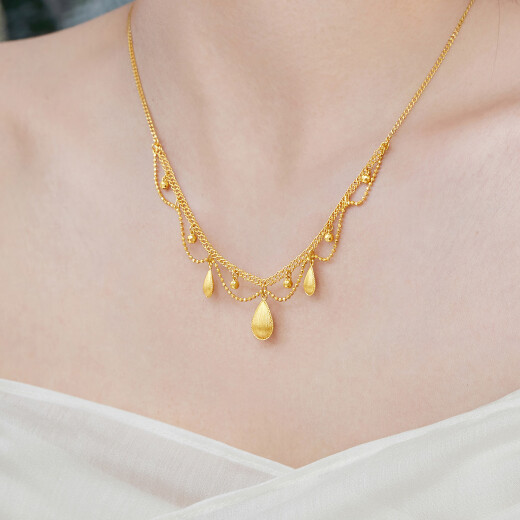 Luk Fu Jewelry Light and Shadow Gold Gold Gold Gold Gold Lace Water Drop Collar Collar Cabecillo Regalo GJGTBN0029 9.28 gramos (incluido el costo de mano de obra 1,392 yuan)