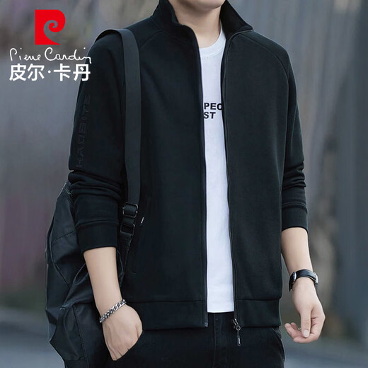 Pierre Cardin Jacket Men's Spring and Autumn Stand Collar Loose Versatile Simple Casual Fashion Loose Top Dark Gray 2XL