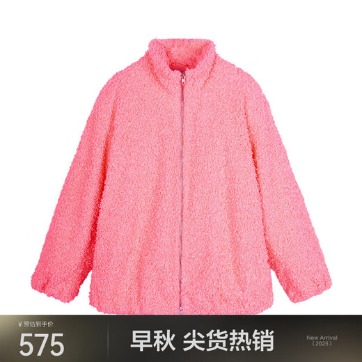 
JNBY/Jiangnan cloth autumn and winter imitation fur women plush imitation lamb fur loose stand collar long sleeve casual style 5NAA14380 620/Sakura Pink M