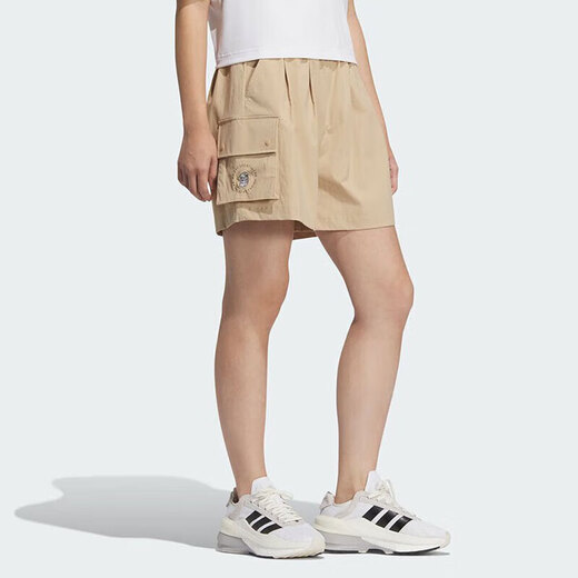 阿迪达斯夏季女款梭织短裤时尚休闲舒适透气五分裤户外健身跑步训练运动裤 JL9274/暖沙色 S