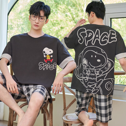 Cat Man (MiiOW) Summer Men's Cotton Silk Pajamas Casual Set Short Sleeve Shorts Pure Cotton Thin Style Home Suit for Junior High School Students XY1390 Mary L Standard [Suggested Height 165-173 Weight 115-