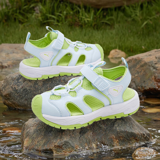 Puma official authentic children's shoes children's sandals and slippers, toe-cap shoes, breathable and comfortable, aqua blue-lotus green-Puma white 30
