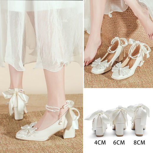 Yalso children's high heels 10-15 years old performance Hanfu shoes children's costume girls princess shoes catwalk leather shoes ribbon bow 8cm heel high standard size 33