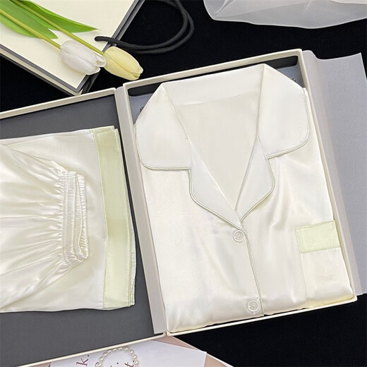 Ran Yilan's same style of Champagne Xiling Xiaoqing Ice Silk Pajamas for Women in Summer Short Sleeve Set Thin Girl Contrast Two-Piece Set #yx-9214 XL X131-145Jin[Jin equals 0.5 kg]