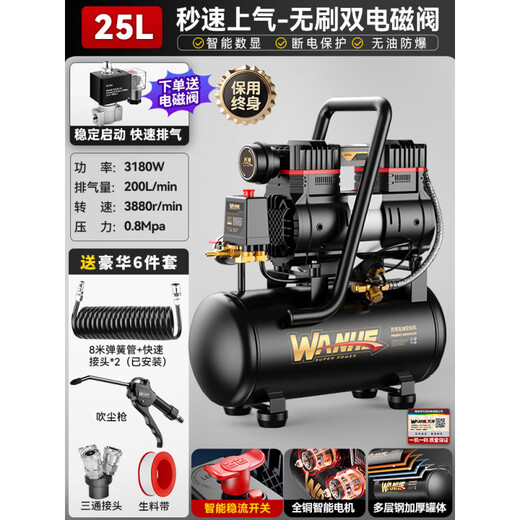 蒋之爱空压机小型220v工业级无油静音便携木工气泵高压打气泵空气压缩机 3890W-60L【数显无刷+全铜电机+