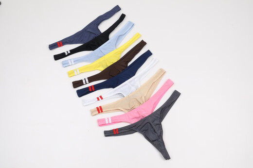 Gay ice silk thong, transparent underwear for men, men's low-waisted sexy T-pants with convex slim fit and breathable pants, white M European size 2.1-2.4