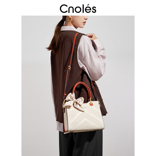 CNOLES【新品】橘子奶昔妈妈手提包新款单肩包包 白配橙+红色礼盒_【母亲节送礼】