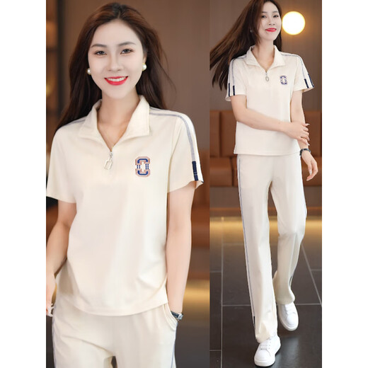 Tachimis Touch Miss Fashion Casual Set Frauen Sommer Neue Eisdraht atmungsaktives einfaches schlankes Beinhose Zweiteiler königsblauer Set M [Vorgeschlagen 80-100jin [Jin entspricht 0,5 kg]]]