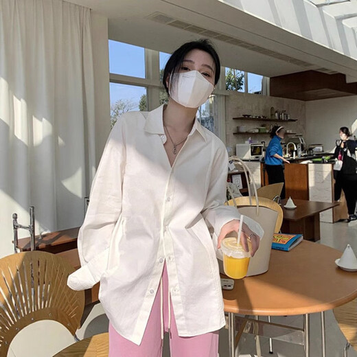 【全网热销】防晒衬衫女宽松显瘦百搭衬衣男友风长袖上衣外套 蓝色 XL 建议120-135斤