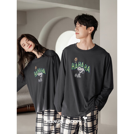 Beiyan Snoopy Couple Pajamas Women's Spring and Autumn New Soft Cotton Long-Sleeved Cartoon Home Clothes Men's Outerwear Large Size Suit C20794 Men's L