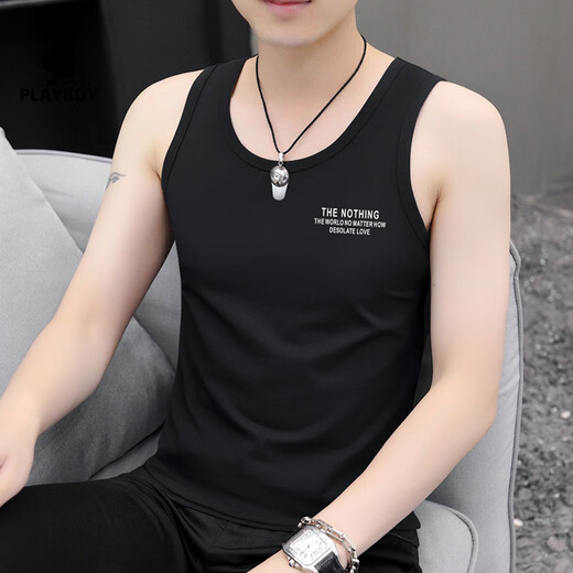 花花公子（PLAYBOY）高端男士背心2025夏季新款冰感无痕字母印花运动健身无袖t恤上衣 B215白色+B215浅灰 XL 建议115-130斤