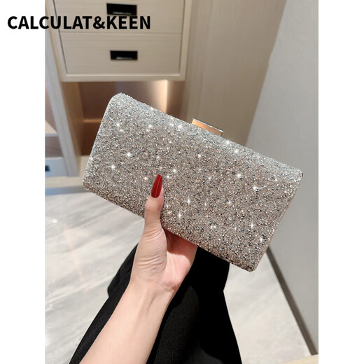CALCULAT&KEEN银色时尚锆石晚宴手拿包包夜场DJ小姐包礼服晚装包宴会包 101银色