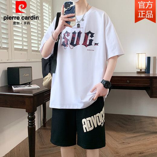 
Pierre cardin summer short-sleeved T-shirt boy 12-15-year-old teenager 13 handsome sports suit 14 children's men's summer suit D3527-5 black (short-sleeved + shorts) quality warranty M (80-95Jin [Jin equals about 0.5 kg])