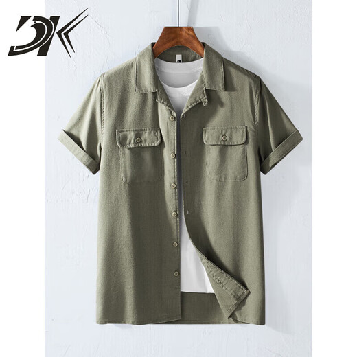 DK Light Luxury Herren-Leinen kurzärmeliges Hemd Herren Retro Revers Workwear atmungsaktiv dünner Sommer Baumwollwäsche vielseitiges Hemd weiß XL
