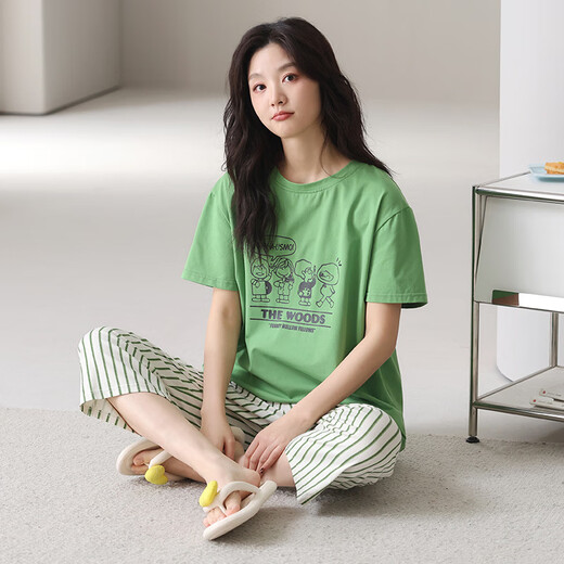 依贝奇【柔软】品牌莫代尔棉女士睡衣2025夏季凉感短袖七分裤家居服套装 6630 M 均码
