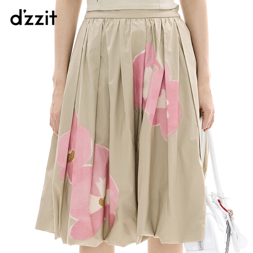 DZZIT地素半身裙2025夏季新款高腰印花卡其色云朵裙子女3J2S4249J 浅卡其色 M