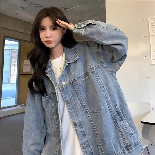 
Summer 2025 new denim jacket women's slightly fat large size loose Korean version retro versatile ins trendy top light blue 4XL