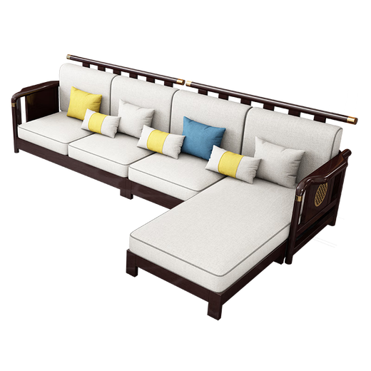 Wenting Yayuan Solid Wood Sofa Living Room New Chinese-style corner Guifei fabric combination Light luxury small apartment furniture 9915 1.35m drawer tea table 9901# [Frame] Cotton linen cover