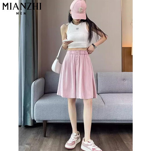 Cotton ice silk high waist wide-leg shorts for women in summer thin 2025 new loose mid-sized pants five-point pants casual pants for women 1560 salty green [high quality 18.5] 3XL 140-150Jin [Jin equals 0.5 kg]