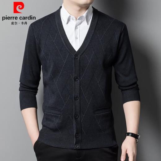 皮尔卡丹（pierre cardin）品牌羊毛针织开衫男士中青年秋冬季新款休闲毛衣外套百搭宽松上衣 中灰 185