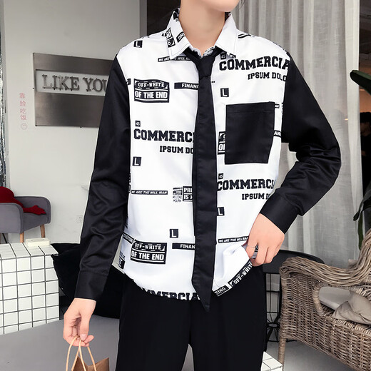 Fhhuabd sommer dünnes Zeitungshemd Herren koreanische lose und hübsche Langarmhemd trendy und gutaussehendes Krawattenhemd 9928 s