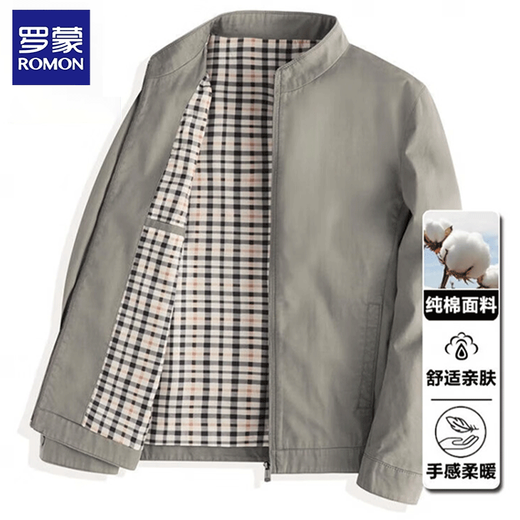 Romon 100% cotton jacket men's 2025 spring and autumn middle-aged and elderly stand-up collar loose jacket casual daddy tops men's stand-up collar navy blue pure cotton 2XL /185 recommended 140-155Jin Jin equals 0.5 kg