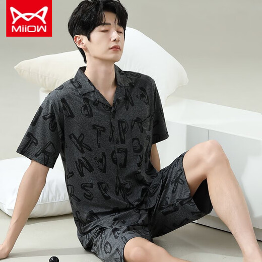 Catman Miiow Pyjamas Herren Sommer kurzärmelige Kurzfilme Sommer-Dünner Herrenstil für Männer können an der Außenseite lose und ungezwungene große Heimkleidung 6630 Männerstil M Standard getragen werden (High 165100 Jin [Jin gleich 0,5 kg]))