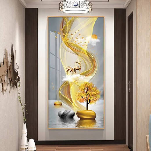 语森忆发财鹿挂画轻奢入户玄关装饰画墙壁画走廊现代简约 QY691 流水财 100*00(墙宽141m以上)尊贵黑
