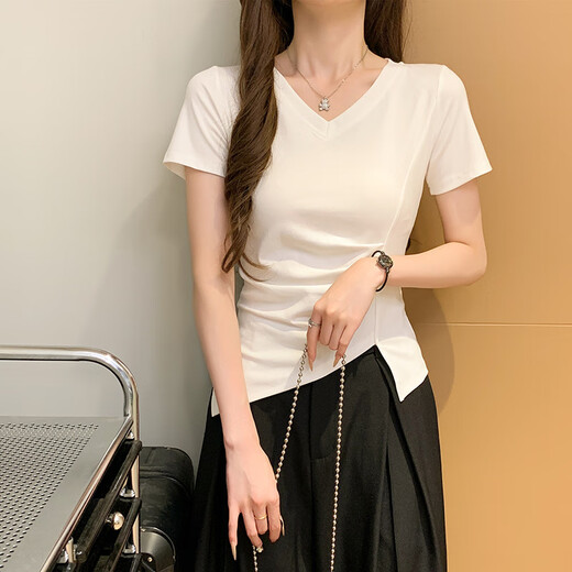 Ran Yilans gleiches schwarzes, unregelmäßiges Hemd mit kurzärztem Hemd für Frauen im Sommer 2025 Neue Style Front Schulter plissierte schlanke Körperjacke schwarz (15847 Modelle) S_89-98jin [Jin ist gleich 0,5 kg]