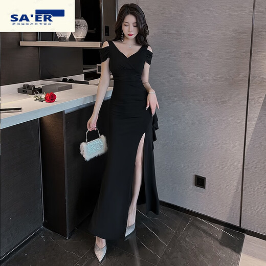 Mgtces Nightclub sexy Kleid rein und sexy Nachtclub Schlitz Langer Rock Abendkleid Frauen 2025 neuer Stil schwarz 3882 m