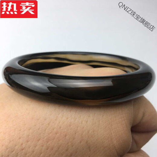 QNIZ Hong Kong and Macao light luxury high-end quality Aishang agate high ice transparent black silk chalcedony medium wide bracelet for women to wear 1 (live broadcast room selection payment link)
