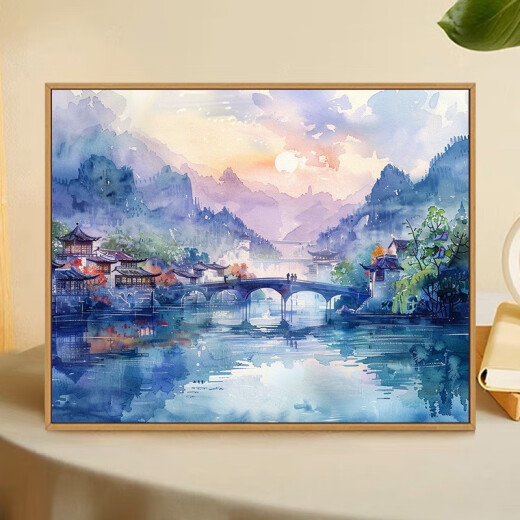 JPHZNB中式风景数字diy手填色感油彩涂色填充 X9740 4050套餐内框++颜料