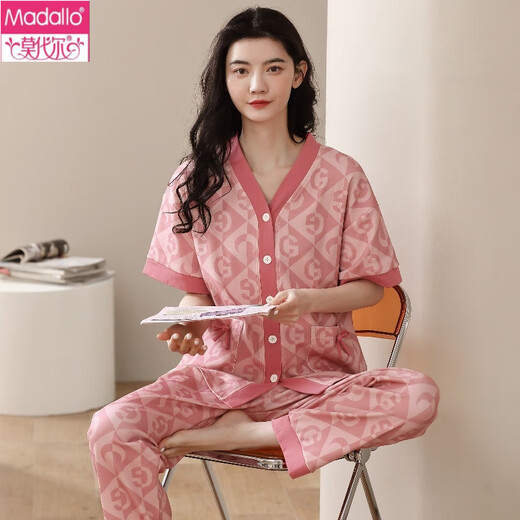Modal pijama de algodón puro para mujeres en primavera y verano pantalones de manga corta Cardigan estilo coreano lindo collar de verano ropa de algodón puro juego de algodón puro ysh-9737# cárdigan l tamaño 100-120Jin [Jin iguala 0.5 kg]