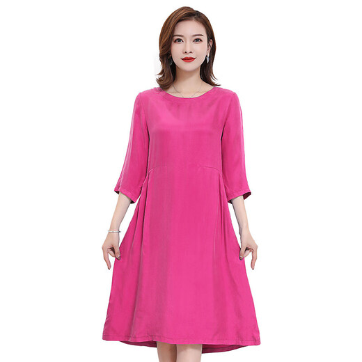 Yusenyis Mutterkupfer Ammoniakseidekleid mit bauchbedeckten schweren, lässigen, zentralen Mitte-Ärmeln Frauener loser Rock loser Rock mit mittlerer Länge Marine Blue S 11155
