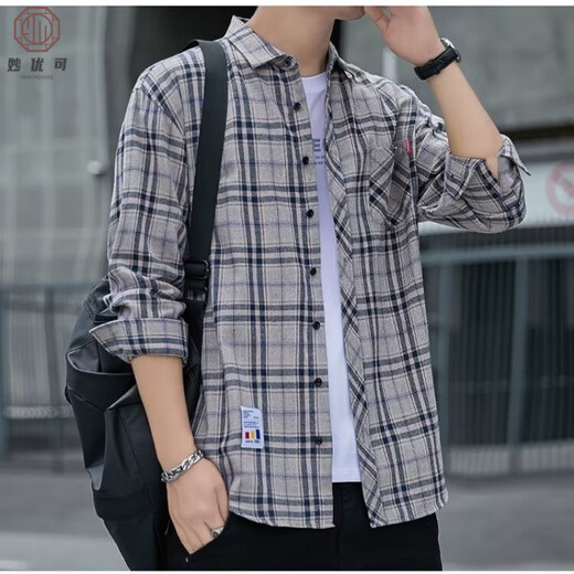 Miao Youke Camisa informal a cuadros Spring y Autumn Camisa de manga larga Camisa coreana Retro Summer Flin Jacket K12108 White M 90-110Jin [Jin equivale a 0.5 kg]