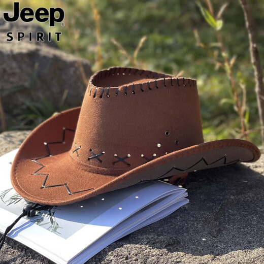 JEEP SPIRIT纯色西部牛仔帽子男女春秋户外草原出游拍照遮阳帽藏族登山爵士帽 纯色牛仔帽深咖啡 2025-040 均码55-58CM