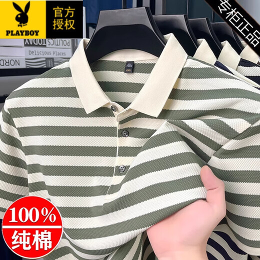 Playboy (Playboy) Sommer Pure Cotton Kurzärmelte T-Shirt Herren Revers Top Middle Middle Outfit Casual halbärmelige Polo Streifen glatt 9906-Black M 165 suggerieren 90-120jin [Jin gleich 0,5 kg]