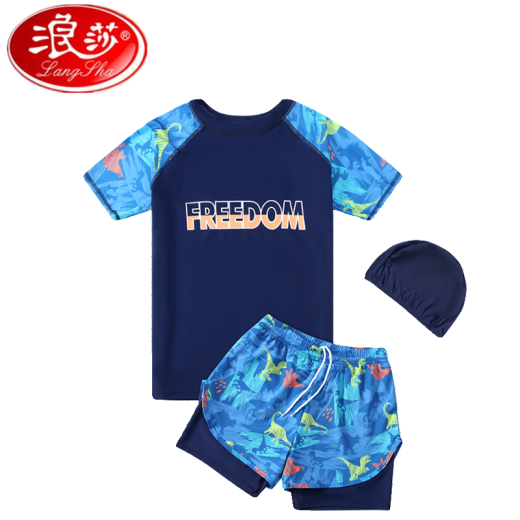 Langsha Traje de baño para niños Boy Divish Boy Tuit Medium y Big Teenagers Summer 2025 Nuevo traje de baile de natación de doble capa [Set de seis piezas 1208+ Bag] 9719 Grad Purple 150 Sugeries 65-85Jin [Jin equivale a 0.5 kg] Tamaño universal