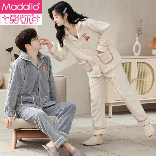 Modal couple pajamas autumn and winter style coral velvet thickened flannel women's cute men's home clothes can be worn outside the suit 0219+266 2 two sets of gentle style M women's style M men's style L size