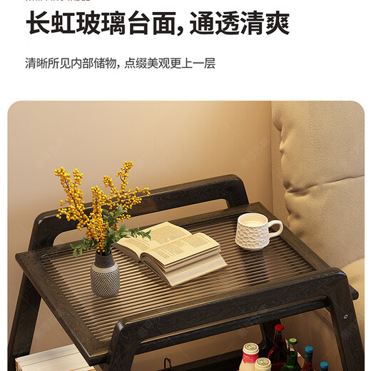 惠寻中古风可移动茶几实木极简高级小推车边几客厅沙发边柜床头小桌子 中古黑色#可移动 60cm*40cm*60cm