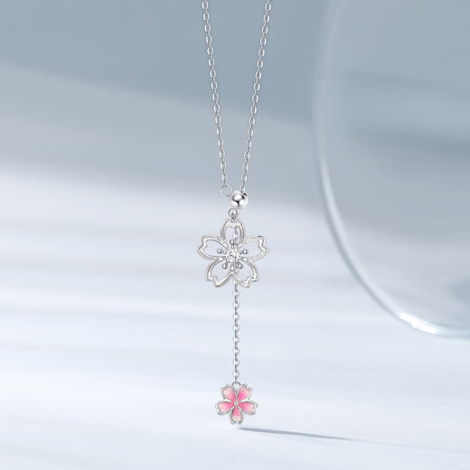 Chao Acer Platinum Sakura Platinum Diamond Necklace for Women PT950 Neck Accessories Chain Pendant Brilliant Birthday Gift for Girlfriend Chain Length Approximately 45cm