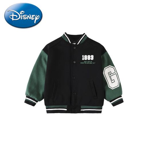 Disney color-blocking sleeve children's baseball uniform spring and autumn children's clothing boy's jacket black 110 cm
