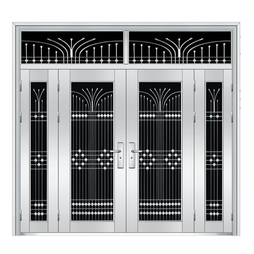 
OUOETY304 stainless steel door rural self-built house entrance door double door glass stainless steel anti-theft door household steel grey style 9923
