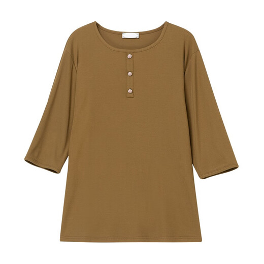 Giordano light luxury middle-aged and elderly base shirt for women new spring and summer large size women's clothing for middle-aged mothers loose middle-sleeved seven pajamas top mustard yellow ksp-6196 model 10XL l suitable for 100-115Jin [Jin equals 0.5 kg]