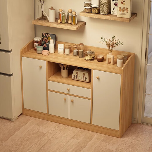 
Living room cabinet floor-standing storage cabinet simple tea cabinet household cabinet side cabinet dining cabinet wall integrated storage cabinet [three doors and one grid] 90CM pastoral oak color