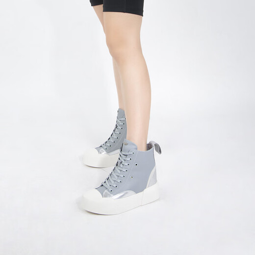 Iijin offizieller neuer 8 cm dicker Sohle innerer Höhe, das einfache, vielseitige Spleißen lässig High-Top-Schuhe für Frauen YF698ABI GRAY 37