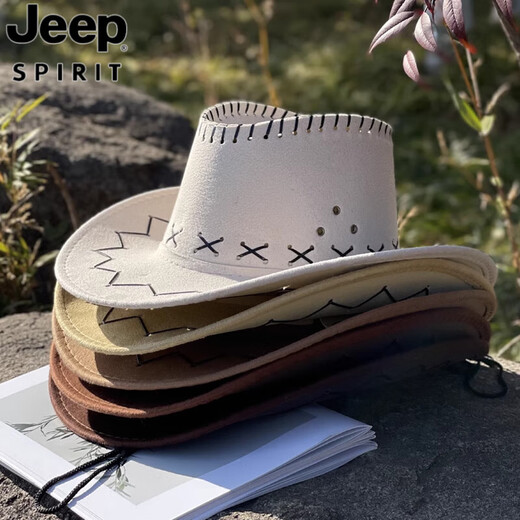 JEEP SPIRIT纯色西部牛仔帽子男女春秋户外草原出游拍照遮阳帽藏族登山爵士帽 纯色牛仔帽深咖啡 2025-040 均码55-58CM