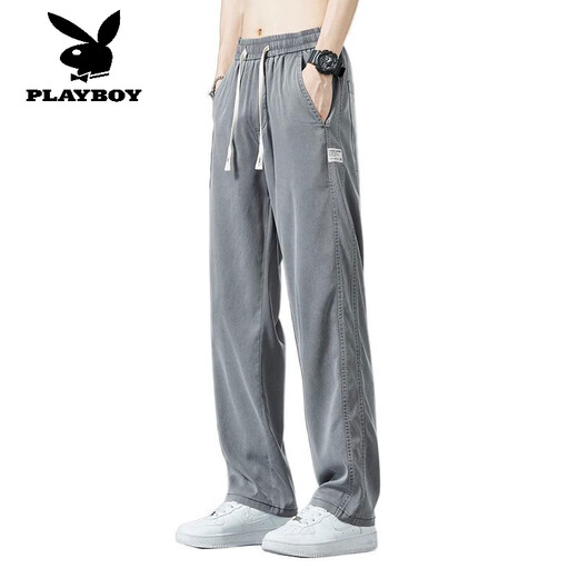 花花公子（PLAYBOY）莱赛尔天丝休闲裤男夏季薄款直筒垂感冰丝牛仔裤运动宽松阔腿裤男 1048蓝色(一件装) M 建议90-110斤